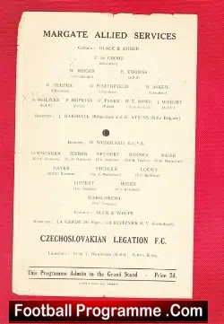 Margate Football Club v Czech Legation 1940s - football programme