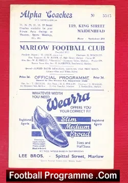 Marlow v Hertford Town 1952 – Spartan League Match
