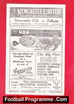 Newcastle United v Fulham 1948 – 1940s Football Programme
