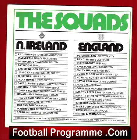 Northern Ireland v England 1973