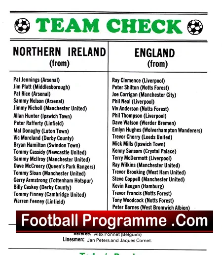 Northern Ireland v England 1979