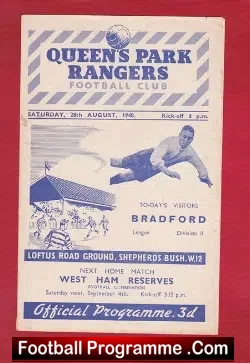 Queens Park Rangers v Bradford 1948 - football programme
