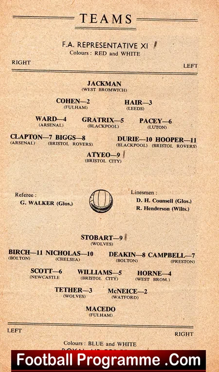 Royal Air Force v FA XI 1958 – at Bristol City