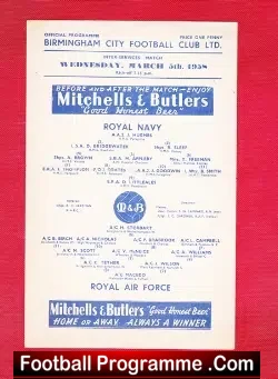 Royal Navy v Royal Air Force RAF 1958 - At Birmingham RAF - football programme