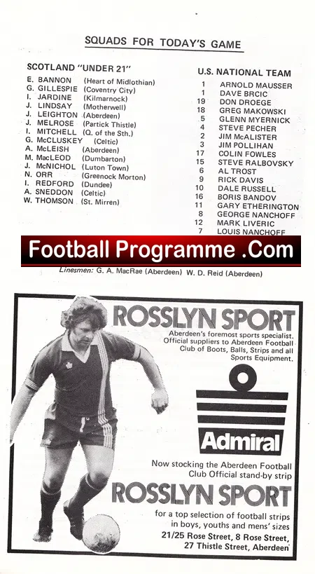 Scotland v America 1978 – Under 21 at Aberdeen + McLeish