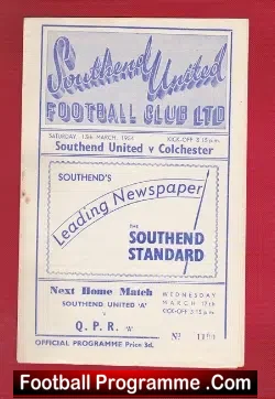 Southend United v Colchester United 1954 - football programme