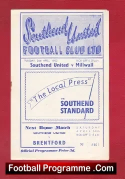 Southend United v Millwall 1955 - football programme
