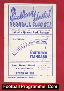 Southend United v QPR 1954 - football programme