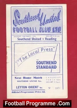 Southend United v Reading 1955 - football programme