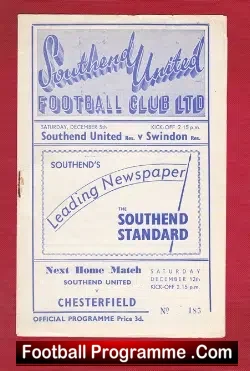 Southend United v Swindon Town 1953 - football programme
