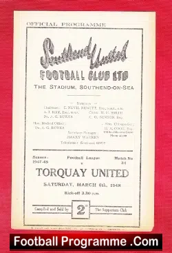 Southend United v Torquay United 1948