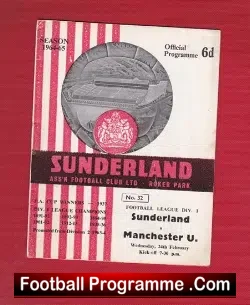 Sunderland v Manchester United 1965 - Debut John Fitzpatrick - football programme
