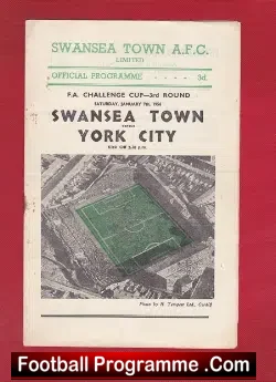 Swansea Town v York City 1956 - FA Cup - football programme