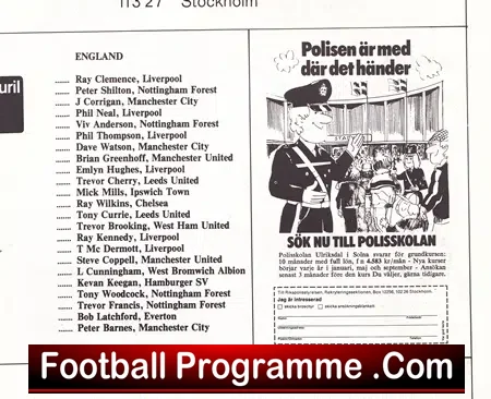 Sweden v England 1979 – Sverige