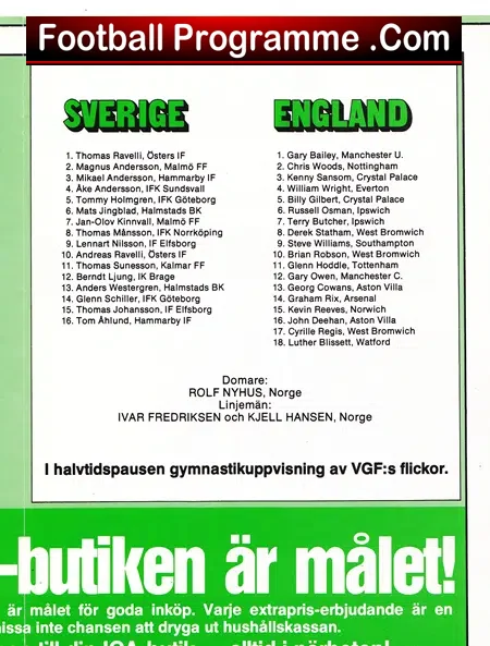 Sweden v England 1980s – Sverige