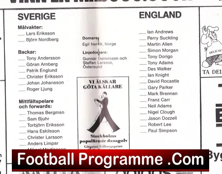 Sweden v England 1986 – Under 21 – Tony Adams