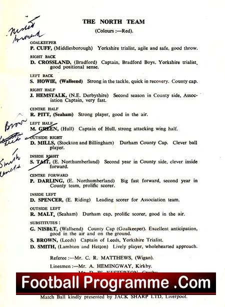 The North v The North Midlands 1967 – Boys Trials Match – Kirkby