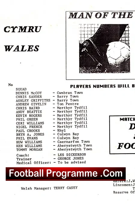 Wales v England 1988 – Schoolboys at Belle Vue Rhyl