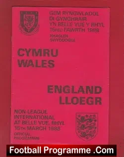 Wales v England 1988 – Schoolboys at Belle Vue Rhyl