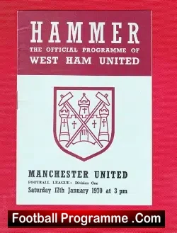 West Ham United v Manchester United 1970 - football programme