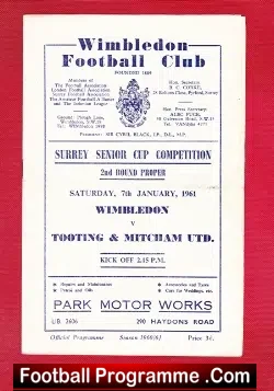 Wimbledon v Tooting Mitcham United 1961 – Senior Cup