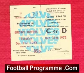 Wolves Wolverhampton v Bristol Rovers 1972 – Football Ticket