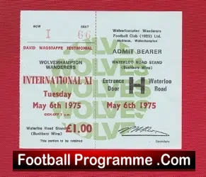 Wolves Wolverhampton v International XI 1975 – Football Ticket