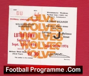 Wolves Wolverhampton v Luton Town 1976 – Football Ticket