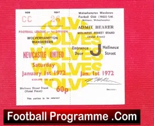 Wolves Wolverhampton v Newcastle United 1972 – Football Ticket