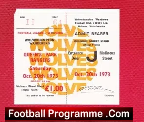 Wolves Wolverhampton v QPR 1973 – Football Ticket