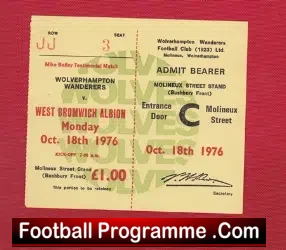 Wolves Wolverhampton v West Brom 1976 – Football Ticket