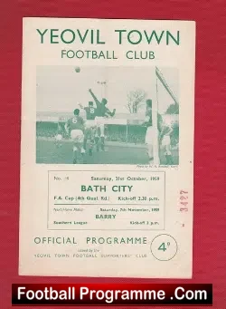 Yeovil Town v Bath City 1959 - football programme