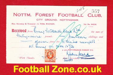 Nottingham Forest Official Letter + Gate Receipt 1936