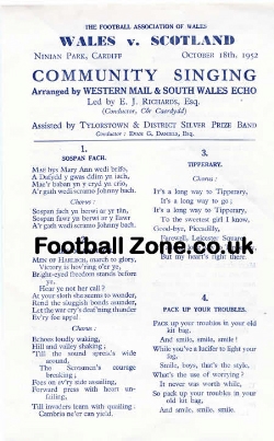 Wales v Scotland 1952 – Community Song Sheet