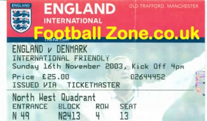 England v Denmark 2003 - Football Ticket Stub