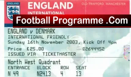 England v Denmark 2003 – Football Ticket Stub