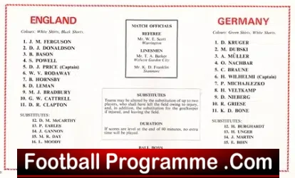 England v Germany 1970 – Wembley Schoolboys