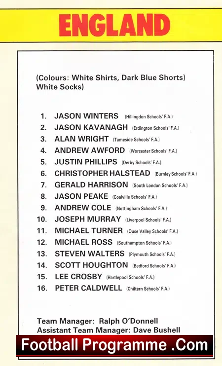 England v Germany 1987 – Andy Cole Schoolboys