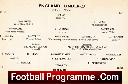 England v Israel 1961 – Under 23 Elland Road Leeds Bobby Moore