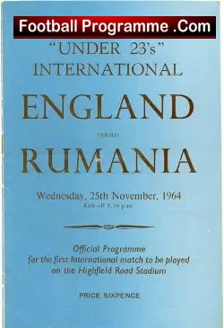 England v Romania 1964 – U23 Highfield Road Coventry – Romania