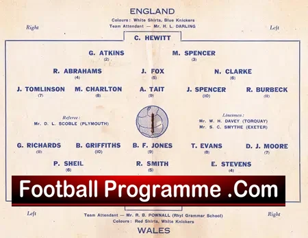 England v Wales 1952 – Youth Match at Home Park Plymouth