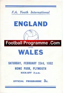 England v Wales 1952 – Youth Match at Home Park Plymouth