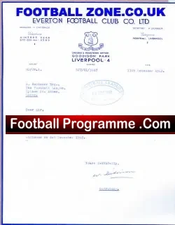 Everton Football Club Letter 1962