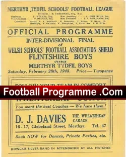 Flintshire Boys v Merthyr Tydfil Boys 1948 – Cup Final