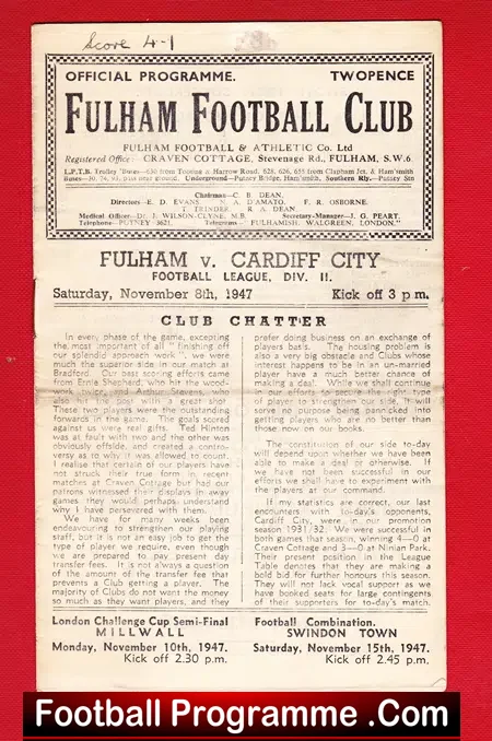 Fulham v Cardiff City 1947