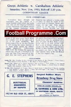 Grays Athletic v Carshalton Athletic 1953