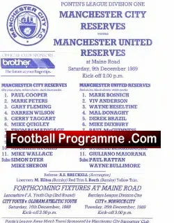Manchester City v Manchester United 1989 – Reserves