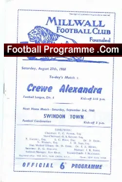Millwall v Crewe Alexandra 1960