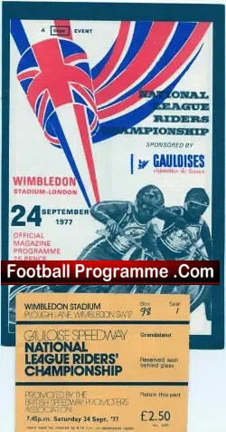 National Speedway League Championship 1977 – Wimbledon + Ticket