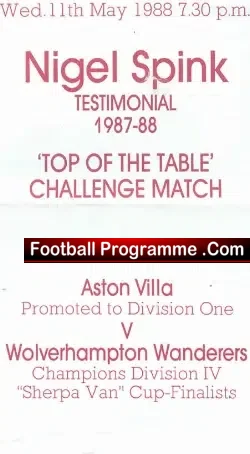Nigel Spink Testimonial Benefit Match Aston Villa 1988